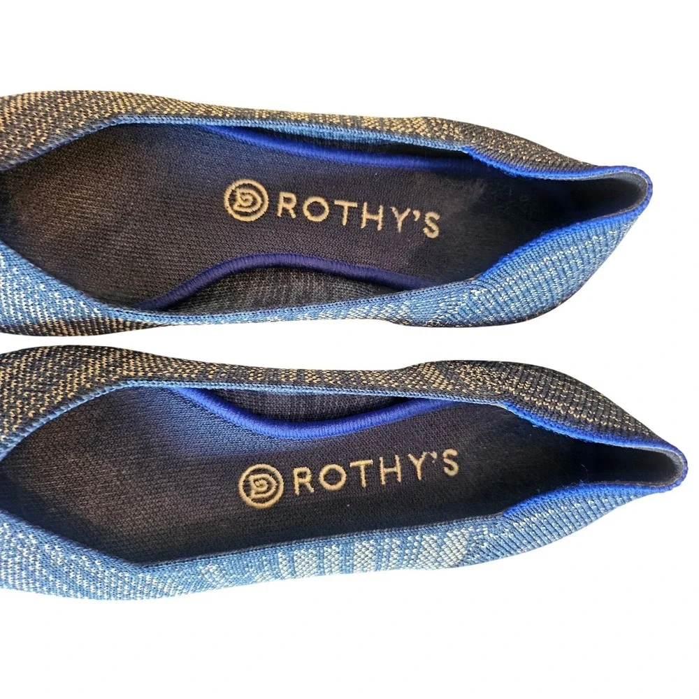 Rothys The Point Blue Indigo Heathered Knit Pointed Toe Flat Shoe Size 9